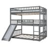 Triple Bed with Built-in Ladder and Slide , Triple Bunk Bed with Guardrails