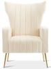 Velvet Accent Chair, Wingback Arm Chair with Gold Legs, Upholstered Single Sofa for Living Room Bedroom, White