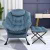 Accent Chair Lazy Reclining Leisure Chair with Removable Metal Legs and High-Density Foam, Comfy Upholstered Single Sofa Chair With Ottoman for Living