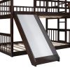 Triple Bed with Built-in Ladder and Slide , Triple Bunk Bed with Guardrails