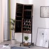 Standing jewelry cabinet with LED Lights for living room ,bedroom, rustic brown, wheel ,LED lights. drawers