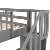 Stairway Twin-Over-Twin Bunk Bed with Three Drawers for Bedroom, Dorm - Gray