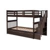 Stairway Twin-Over-Twin Bunk Bed with Three Drawers for Bedroom, Dorm - Gray