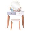 Vanity Set with Lighted Mirror, 3 Color-Touch Screen Dimming Mirror, Adjustable Brightness, Bedroom Vanity Makeup Dressing Table with 4 Drawers and Cu