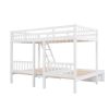 Full Over Twin & Twin Bunk Bed, Wood Triple Bunk Bed with Drawers and Guardrails