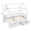 Twin Size House Bed with drawers, Fence-shaped Guardrail, Gray