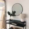 Wall Mounted Round Mirror with Brushed Metal Frame 28" x 28" for Bathroom, Vanity, Living Room, Bedroom, Entryway Wall Decor