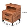 Dunawest 22 Inch Acacia Wood Nightstand, Bedside Table with 2 Drawers and Open Cubby, Walnut Brown