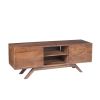 Mid Century Modern Acacia Wood TV Unit with Wide Storage, Walnut Brown