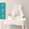 Mecor Makeup Vanity w/Square Mirror, White Vanity Set with Cushioned Stool,Wood Dressing Table with 5 Drawers,3 Removable Dividers Girls Women Bedroom