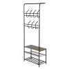 Clothes Rack Heavy Duty Metal Garment Rack Small Clothing Rack with Bottom Shelves for Bedroom, Walnut & Black