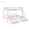 Full Over Twin & Twin Bunk Bed, Wood Triple Bunk Bed with Drawers and Guardrails