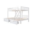 Full Over Twin & Twin Bunk Bed, Wood Triple Bunk Bed with Drawers and Guardrails