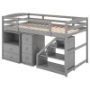 Twin Size Loft Bed with Multifunctional Movable Built-in Desk and and Staircase