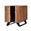 Dunawest Stanley 19 Inch Single Drawer Industrial Wood Nightstand with Live Edge Details, Brown and Black