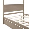 Full Size Wood Canopy Bed with Trundle Bed and Two Nightstands, Bedroom Set - Brushed