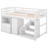 Twin Size Loft Bed with Multifunctional Movable Built-in Desk and and Staircase