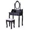 Vanity Table and Chair Set, Makeup Dressing Table with 360-degree-rotating Mirror and 4 Drawers, Thick Padded Stool