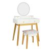 Bedroom Light Luxury Real Wood Dressing Table Simple Makeup Table With Lamp Three Color Adjustable XH