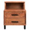 Dunawest 22 Inch Acacia Wood Nightstand, Bedside Table with 2 Drawers and Open Cubby, Walnut Brown