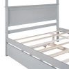 Full Size Wood Canopy Bed with Trundle Bed and Two Nightstands, Bedroom Set - Brushed