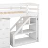 Twin Size Loft Bed with Multifunctional Movable Built-in Desk and and Staircase