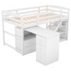 Twin Size Loft Bed with Multifunctional Movable Built-in Desk and and Staircase