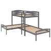 Twin over Twin over Twin Bed L-shaped Bunk Bed, Pine Wood Bed Frame