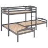 Twin over Twin over Twin Bed L-shaped Bunk Bed, Pine Wood Bed Frame