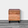 Dunawest Kai 30.5 Inch Mango Wood Nightstand Chest Cabinet with 3 Drawers and Embossed Geometric Design, Natural Brown