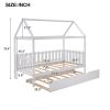 Twin Size House Bed with trundle, Fence-shaped Guardrail, White