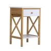 Bamboo Nightstand, Wood End Table with Drawer, Storage Shelf, X-Shape Frame, Side Table for Living Rooms, Bedrooms, Offices XH