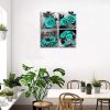 Large Teal Rose Flowers Canvas Prints Black and White Wall Art Turquoise Floral Pictures for Home Bedroom Bathroom Decoration