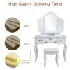 Tri-fold Mirror Dresser with Dressing Stool White--YS