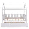 Twin Size House Bed with trundle, Fence-shaped Guardrail, White