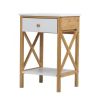 Bamboo Nightstand, Wood End Table with Drawer, Storage Shelf, X-Shape Frame, Side Table for Living Rooms, Bedrooms, Offices XH