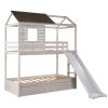 Twin Over Twin Bunk Bed with Two Storage Drawers and Slide, House-Shaped Wood Bunk Bed