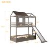 Twin Over Twin Bunk Bed with Two Storage Drawers and Slide, House-Shaped Wood Bunk Bed