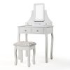 Vanity Table Set with Mirror and Cushioned Stool, Modern Makeup Dressing Table with 4 Drawers, White