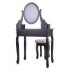 Makeup Desk Vanity Dressing Table Set W/ Round Mirror Stool 5 Storage Drawers