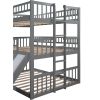 Triple Bed with Built-in Ladder and Slide , Triple Bunk Bed with Guardrails