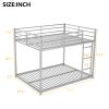 Full over Full Metal Bunk Bed, Low Bunk Bed with Ladder