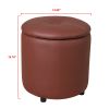 Round Storage Ottoman Faux Leather Upholstered Footrest Stool for the Living Room Bedroom