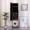 Standing jewelry cabinet with LED Lights for living room ,bedroom, rustic brown, wheel ,LED lights. drawers