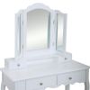 Makeup Vanity Table, Trifold Mirror, Wooden Dresse With Stool&4 Drawers XH