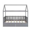 Twin Size House Bed with drawers, Fence-shaped Guardrail, Gray