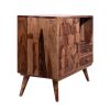 DunaWest 28 Inch 2 Drawer Rose Wood Storage Nightstand, 1 Door, Honeycomb Design, Brown