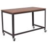 Wood Top Metal Frame Rolling Computer Desk Laptop Table