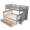 Stairway Twin-Over-Full Bunk Bed with Drawer, Storage and Guard Rail for Bedroom, Dorm, for Adults