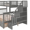 Stairway Twin-Over-Full Bunk Bed with Drawer, Storage and Guard Rail for Bedroom, Dorm, for Adults